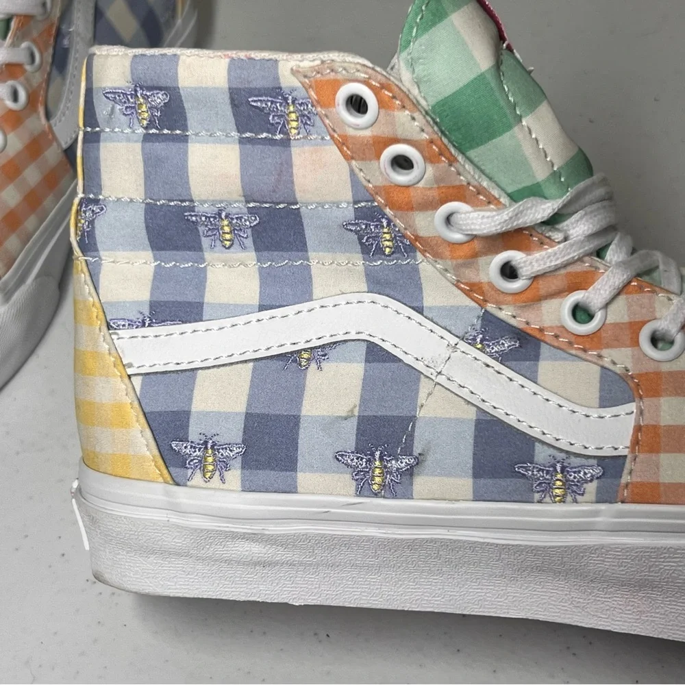 VANS Sneakers Gingham Plaid Colorblock Sk-8 Hi Shoes Embroidery Women's Size 8.5 - Picture 7 of 10